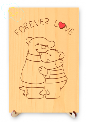 Forever Love Bears Hug Real Wood Postcard
